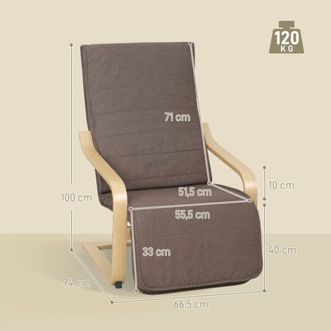 Akzentsessel, Relaxsessel mit verstellbarem FuĂźteil, Birkenholzrahmen, bis 120 kg, 66,5 x 94 x 100 cm, Braun (1/5)