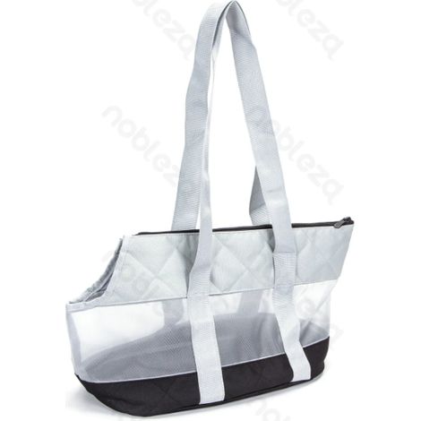 Sac de voyage rembourré pour chiens et chats, avec fond en filet transparent et poignées renforcées.