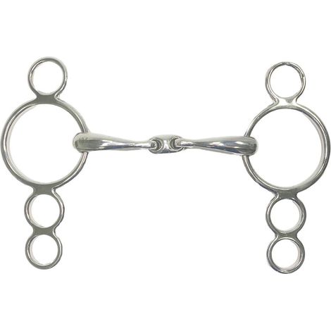 Filetto curvo con oliva centrale in acciaio inox e anelli 68 mm e 28 mm pieno 18 mm da 13,5 cm