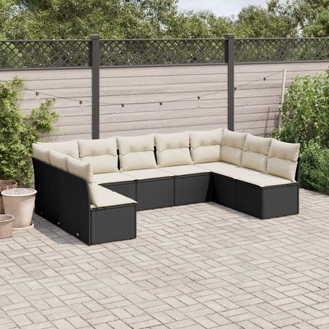 vidaXL 9-tlg. Garten-Sofagarnitur mit Kissen Schwarz Poly Rattan (1/5)