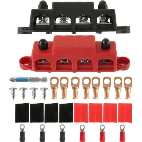(Lot de 2) Bloc de distribution de barres omnibus 12 V-48 V CC boîtier de barres omnibus 250 A avec 4 boulons de borne M8 module robuste pour voiture/camping-car/marine (noir et rouge) (1/5)