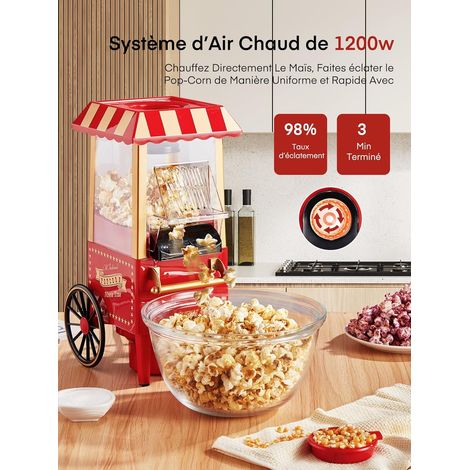 Macchina per popcorn, macchina per popcorn retrò aggiornata, macchina per popcorn ad aria calda da 1200 W per uso domestico, sana e senza calorie, funzionamento con un solo pulsante e facile da pulire (1/4)