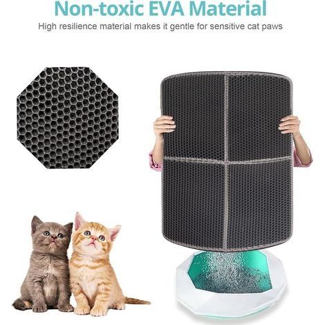 Tapis Litiere Chat 70 × 55 cm litiere chat xxl,Imperméable Non Toxique EVA tapis chat,conception en nid d'abeille double couche,tapis de litière pour chat Imperméable Antidérapant. (1/5)