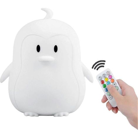 Veilleuse enfant en silicone souple, lampe pingouin, 9 couleurs, lampe de chevet bébé rechargeable avec télécommande, veilleuse LED idéale pour cadeau, bureau, salon ou chambre. (1/5)
