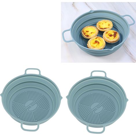 Lot de 2 casseroles en silicone pour friteuse à air chaud, poêle à griller pliable et plaque de cuisson (bleu) (1/5)