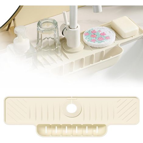 Joint de robinet en silicone avec support en éponge, pare-éclaboussures pour évier, tapis de drainage pour robinets de cuisine et salle de bain, drainage à fente inclinée à 5°, pour garder l'évier sec (1/5)