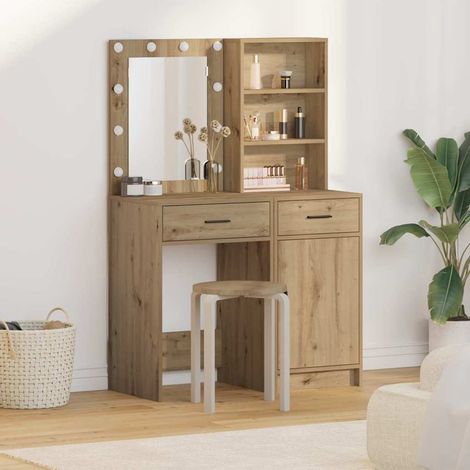 Schminktischset mit LED 2 pcs Artisan-Eiche Holzwerkstoff