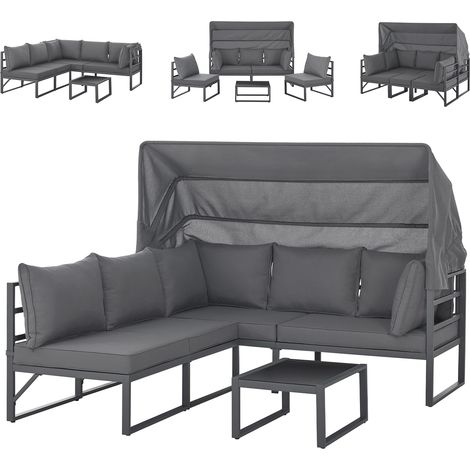 SVITA MAUI Gartenmöbel-Lounge-Set Outdoor-Sofa Strandkorb-Sonneninsel Stahl Grau (1/5)