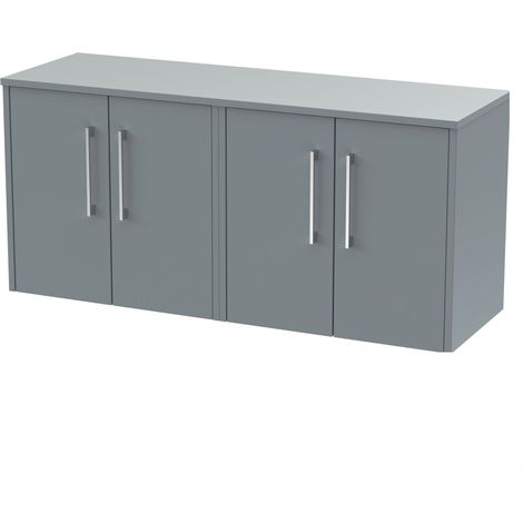 Winshill Contemporary 2 Door Wall Hung Vanity Unit with Worktop, Grey, 1205mm