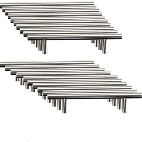 20pcs Stainless Steel Kitchen Cabinet Handles, 96mm Hole Spacing, Brushed Steel T-Handle for Cabinet Door (1/5)