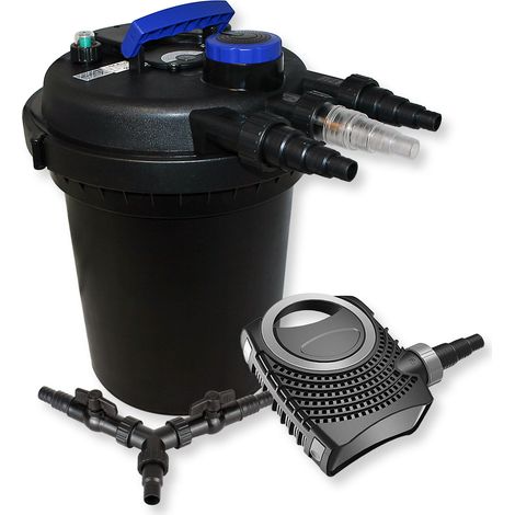 SunSun Komplettset: CPF-250 Teichdruckfilter bis 10000 L Teich mit 11W Teichklärer, CTF-8000 SuperECO Teichpumpe 8000l/h 70W, Y-Verteiler