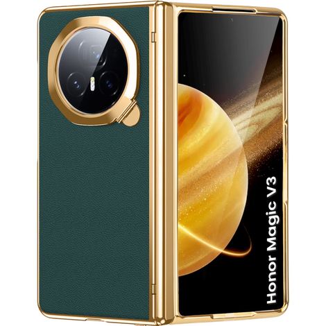 Funda para Honor Magic V3 5G, con soporte integrado, de cuero, color verde. (1/5)