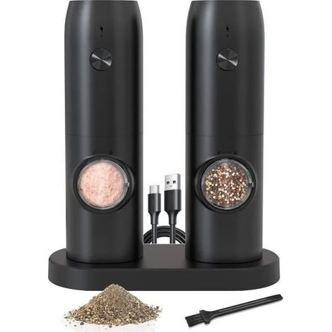 Lot de 2 Moulin sel et poivre lectrique moulin de cuisine base de charge rotable et ajustable avec brosse noir No MOULIN DE CUISINE (1/4)