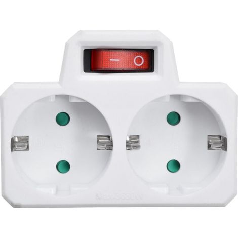 Regleta de enchufes de 2 vías con interruptor, enchufes franceses, color blanco (1/4)