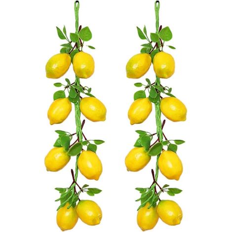 2 branches de citron artificielles, guirlande de fruits artificiels, feuilles vertes, accessoires de photographie de cuisine réalistes. (1/5)
