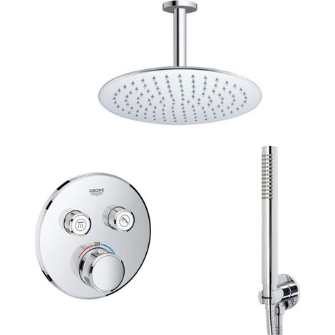 Grohe - Adema Rise Ensemble de douche à effet pluie encastré - 2 fonctions - avec pomme de douche Adema Rise 30 cm - douchette sur barre - bras de