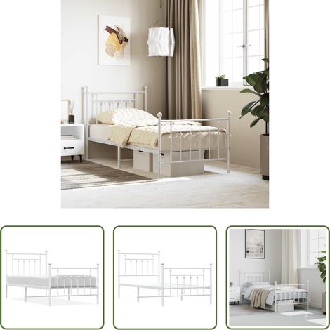 vidaXL Lit avec tête et pied -  Cadre de lit métal sans matelas avec pied de lit blanc 90x190cm (1/5)