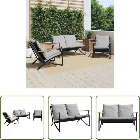 Gartenmöbel -  3-tlg. Balkonmöbel-Set mit Kissen Schwarz Stahl (1/5)