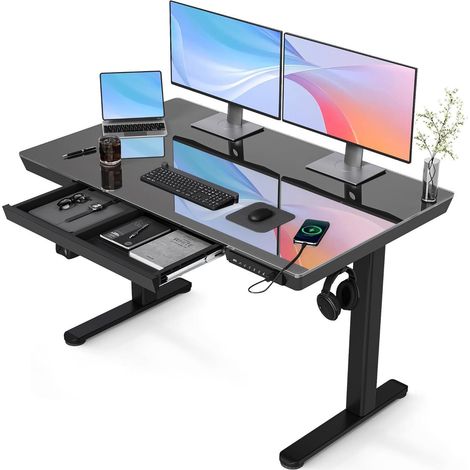 Höhenverstellbarer Schreibtisch Glasplatte Schwarz 120x60 cm eBay (1/5)