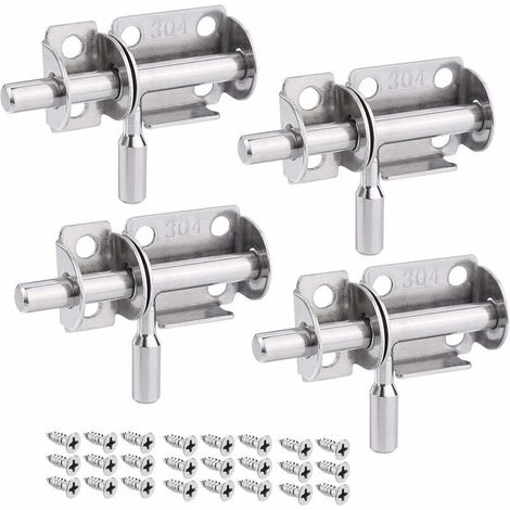 royaluxe -Lot de 4 Verrou de Porte Coulissant, Serrure Porte Interie Porte de Jardin, Loquet Porte Coulissant en Acier Inox, Verrou Porte en Bois, Serrure Porte Coulissante pour Salle de Bain, Chambre (1/5)