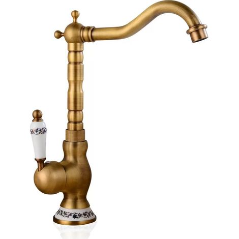 Robinet Lavabo Retro Poignée Unique Robinetterie de Lavabo Robinet Salle de Bain, Poignée en Céramique (1/5)