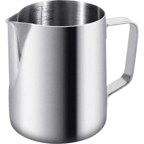 600ml/20 oz Pot à Lait 304 Acier Inoxydable Pichet à Lait Gravure Gradué à L'intérieur pour Faire Mousse Le Lait,des Capuccinos,des Jus ou Autre- (1/4)