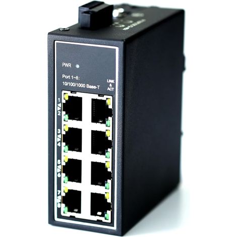 WDH-8GT-DC Commutateurs Ethernet industriels Gigabit 8 Ports Non gérés 10/100/1000 Mbps avec Rail DIN Montage Mural sans Ventilateur -30°C 75°C (1/5)