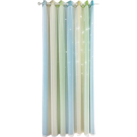 1 rideau, motif étoiles dégradé simple, double épaisseur, occultant, pour chambre et salon, 134 cm x 210 cm, vert