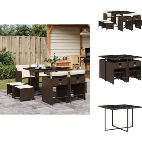 9-tlg. Garten-Essgruppe mit Kissen Braun Poly Rattan - Garten Essgruppe - Garten Essgruppen - Outdoor Essgruppe - Terrasse Essgruppe (1/5)