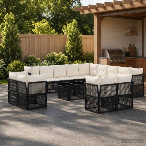 vidaXL Set Divano da Giardino 14 pz Nero polyrattan (1/5)