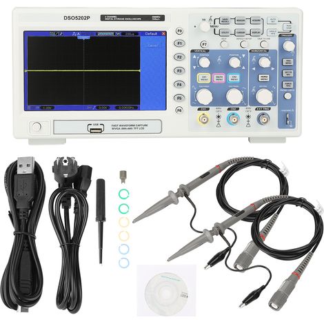 Oscilloscope numérique Hantek DSO5202P 200MHz 2 canaux 1GSa/s, écran TFT, prise UE 110-240V, idéal pour test électronique et mesure de signaux.