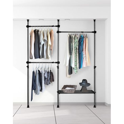 penderie telescopique, cintre télescopique réglable, pour dortoir dressing chambre, chaque pôle charge 50kg, noir (1/5)