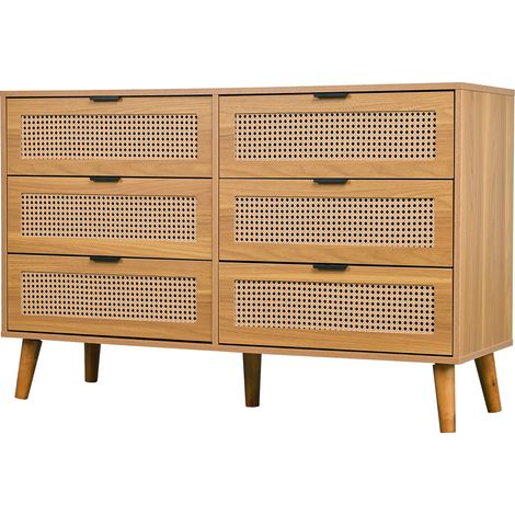 Commode 6 tiroirs en bois avec poignées métal, design rétro, 120x76,5x40 cm, couleur noyer (1/5)