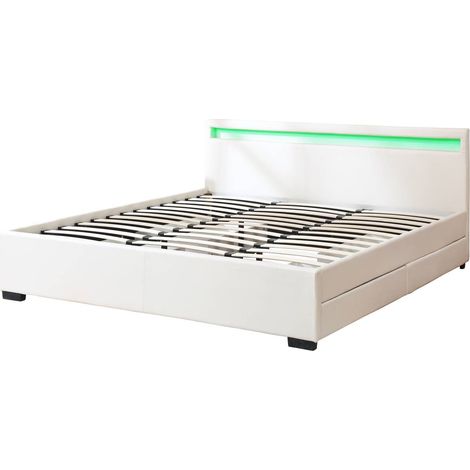 Cama doble "Nico" - LED - 180 x 200 cm - Blanco (1/5)