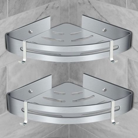 Etagere Douche Angle - 2 pieces - Aluminium sans perçage - Panier rangement salle de bain argent