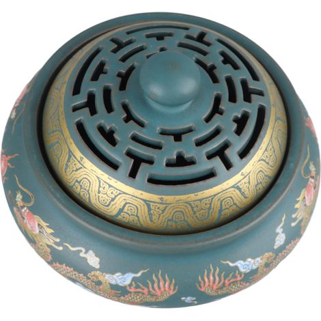 Brûle-encens en céramique émaillée, motif rétro raffiné, porte-cône d'encens pour méditation familiale et décoration. (1/5)