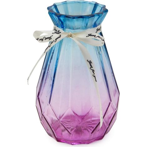 Vase en Verre dégradé Multicolore Vase géométrique à facettes en Verre coloré pour la Maison, Le Bureau ou Le Mariage (Bleu Violet)