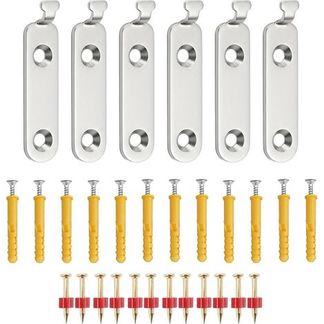 Lot de 6 Crochets Cadre Lourds en Acier Inoxydable, Kit d'Accrochage avec Chevilles pour Placo et Clous, Accroche Tableau Lourd Invisible Argent pour Miroirs, Toiles et Cadres (42 Pièces)