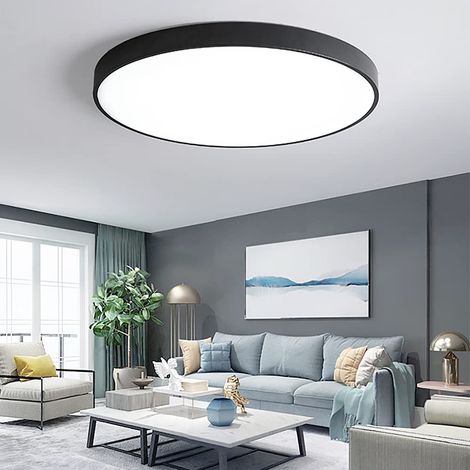 Plafonnier LED Noir Plat Rond Ø50CM 36W Plafonnier à intensité variable avec télécommande 3000K-6500K Blanc Chaud Blanc Froid Lampe lumière du jour pour salon chambre enfants bureau (1/4)