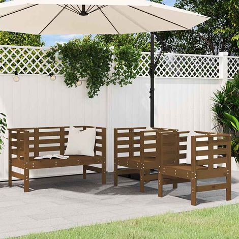 vidaXL Juego de muebles jardín 3 pzas madera maciza pino marrón miel (1/5)