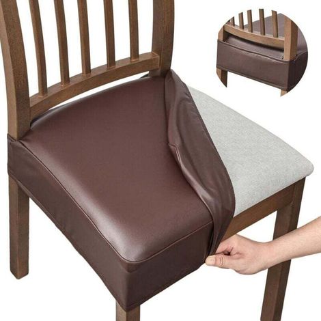 Confezione da 4 coprisedili per sedie da pranzo impermeabili in similpelle, removable and washable (coffee) (1/4)