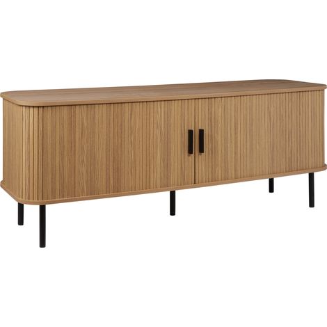 Mueble TV retro puertas correderas organizador de cables MDF patas de metal televisor de hasta 54ʺ madera clara Bradley