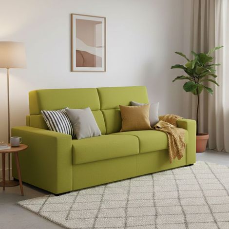 Sofá Cama 3 Plazas Quindici, Desenfundable, Con Almacenamiento Made in Italy, Lavable, 220x95 cm Verde (1/5)