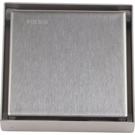 Caniveau de douche invisible carré de 10 cm (4 pouces) en acier inoxydable anti-odeurs, pour salle de bain, finition brossée, épaisseur 1,3 mm, carrelable. (1/5)