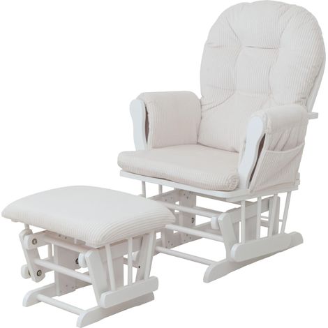 [JAMAIS UTILISÉ] Fauteuil relax HHG-021, fauteuil à bascule Fauteuil oscillant avec pouf Tissu Velours 320g/m² Öko-Tex, crème Bâti blanc