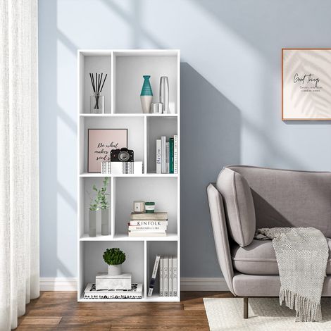 Bibliothèque Étagère Rangement, à 8 Compartiments 4 Niveaux Blanc, en Bois d’Ingénierie, 60x29x143,5 cm (1/5)