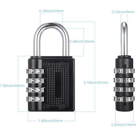 Cadenas à combinaison pour emballage, cadenas à combinaison à 4 chiffres, cadenas extérieur étanche pour casiers scolaires et de gymnase, cadenas codé, cadenas pour bagages (noir)