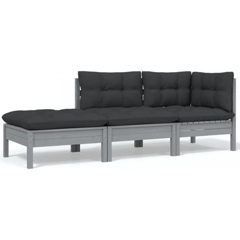 vidaXL 3-tlg. Garten-Lounge-Set mit Kissen Weiß Kiefer Massivholz