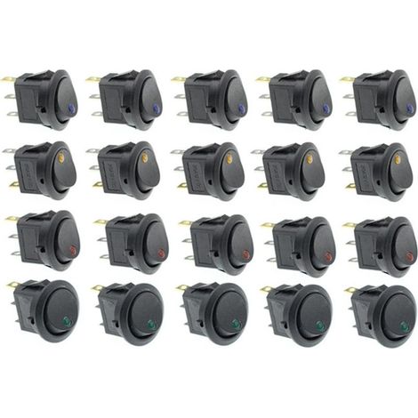 Packung mit 20 runden LED-Wippschaltern (Ein/Aus) in Blau, Grün, Gelb und Rot (1/4)