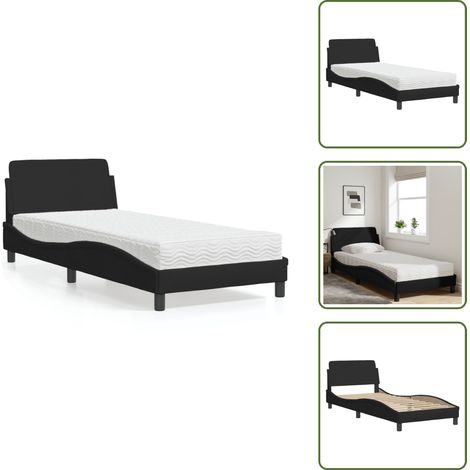 Lit avec matelas noir 90x190 cm tissu - Lit Double - Lit Plateforme - Lit Design - Lit Moderne - Literie (1/5)